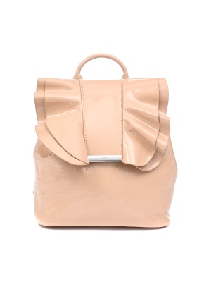 ДАМСКА ЕЛЕГАНТНА РАНИЦА ОТ ЛАК С ВОЛАНИ В БЕЖОВ ЦВЯТ