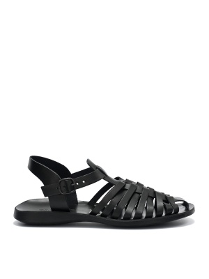 MEN'S SANDALS MADE OF GENUINE LEATHER IN BLACK WITH KNITTED EFFECT