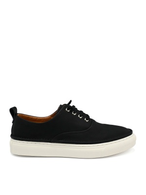 MEN'S SPORTS SHOES MADE OF GENUINE LEATHER IN BLACK WITH LACE