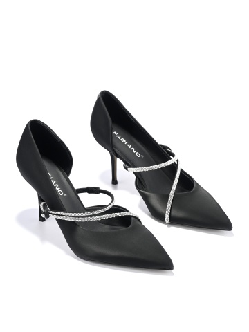 WOMEN'S FORMAL SHOES MADE OF GENUINE LEATHER WITH 3D PRINT IN BLACK WITH CRYSTALS STRAPS