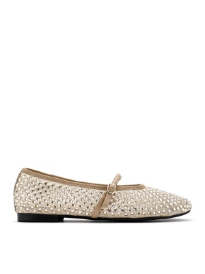 WOMEN'S GOLDEN GENUINE LEATHER SHOES DECORATED WITH STONES