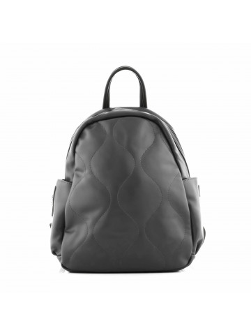 Women's leather backpack in black color with decoration on the front