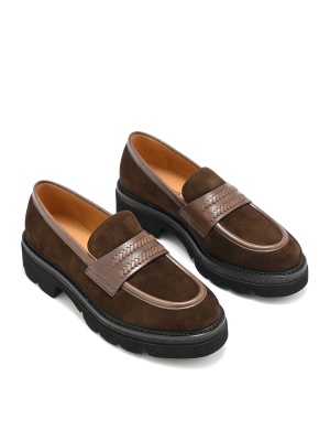 WOMEN'S LOAFERS MADE OF NATURAL SUEDE AND LEATHER IN BROWN