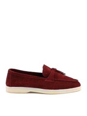 WOMEN'S MOCCASINS MADE OF NATURAL SUEDE IN BURGUNDY COLOR