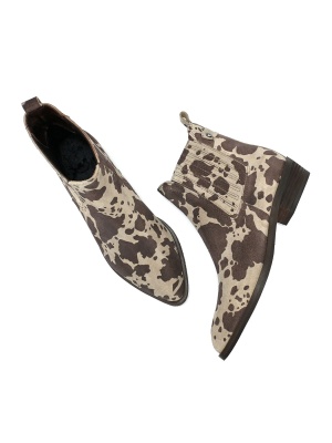 WOMEN'S NATURAL NUBUCK BOOTS IN COWBOY STYLE WITH ANIMAL PRINT