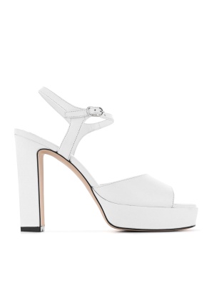 WOMEN'S SANDALS WITH HIGH THICK HEELS WITH THIN ANKLE STRAPS IN WHITE