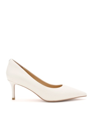 WOMEN'S SHOES WITH A MEDIUM THIN HEEL MADE OF GENUINE LEATHER IN WHITE COLOR