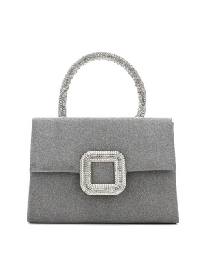 OFFICIAL SMALL WOMEN'S PLATINUM-COLOR TEXTILE BAG WITH SHINY HANDLE