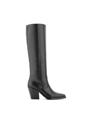 WOMEN'S BOOTS WITH THICK HEELS MADE OF GENUINE LEATHER IN BLACK COLOR