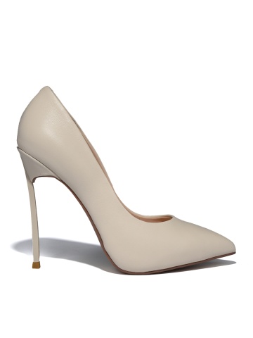 WOMEN'S ELEGANT SHOES MADE OF GENUINE LEATHER IN BEIGE WITH A SHAPED TOE AND A HIGH THIN METAL HEEL