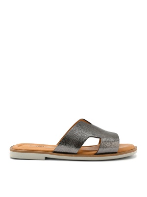 WOMEN'S FLAT SOLE GENUINE LEATHER SLIPPERS IN PLATINUM COLOR