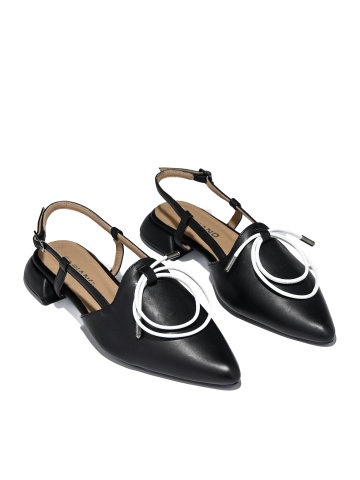 WOMEN'S GENUINE LEATHER SANDALS IN BLACK WITH WHITE ACCENTS AND LOW HEEL