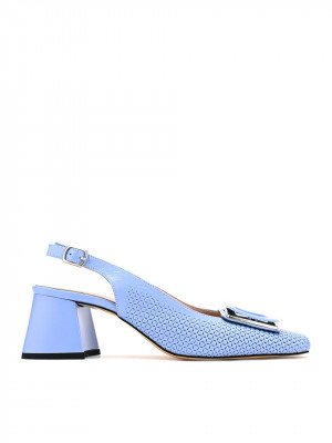 WOMEN'S MEDIUM THICK HEEL OPEN HEEL SANDALS IN BLUE