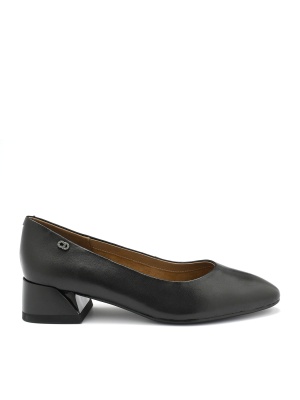 WOMEN'S SHOES MADE OF GENUINE LEATHER WITH MEDIUM THICK HEEL IN BLACK COLOR