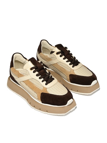 WOMEN'S SNEAKERS MADE OF GENUINE LEATHER AND SUEDE WITH KNITTED ACCENTS AND A SOLID SOLE
