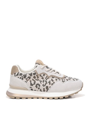 WOMEN'S SNEAKERS MADE OF NATURAL SUEDE WITH LEOPARD PRINT IN BEIGE COLOR