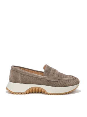 WOMEN'S SPORTS SHOES MADE OF NATURAL SUEDE WITH PERFORATION IN BEIGE COLOR