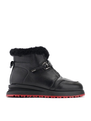 WOMEN'S BOOTS MADE OF GENUINE LEATHER AND DOWN IN BLACK WITH RED ACCENT ON THE SOLE