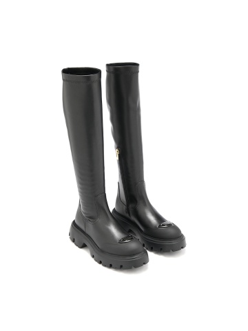 WOMEN'S BOOTS MADE OF GENUINE LEATHER AND STRETCH WITH METAL EMBLEM