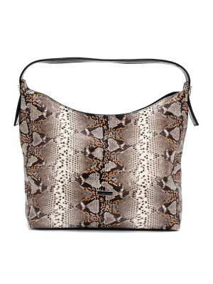 WOMEN'S ELEGANT GENUINE LEATHER BAG WITH SNAKE SKIN PRINT IN BEIGE AND BROWN