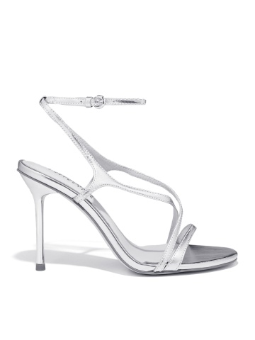 WOMEN'S GENUINE LEATHER SANDALS IN SILVER WITH THIN STRAPS AND HIGH THIN HEEL