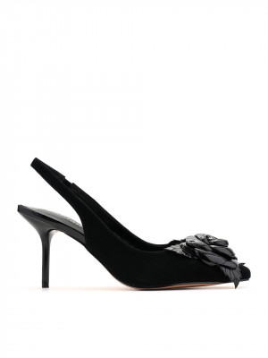 WOMEN'S HIGH HEEL SANDALS IN ECO VELOR WITH FLOWER DECORATION