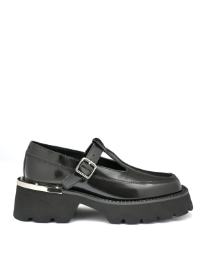 WOMEN'S LOAFERS MADE OF GENUINE LEATHER IN BLACK COLOR DECORATED WITH METAL ELEMENTS