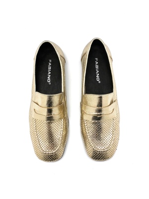 WOMEN'S LOAFERS WITH PERFORATED GENUINE LEATHER IN GOLD