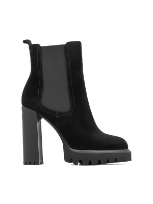WOMEN'S NATURAL SUEDE HIGH THICK HEEL AND PLATFORM BOOTS