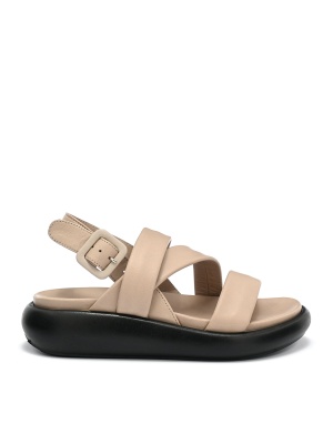 WOMEN'S SANDALS MADE OF GENUINE LEATHER WITH FLAT PLATFORM IN BEIGE COLOR