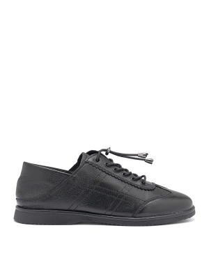 WOMEN'S SHOES MADE OF GENUINE LEATHER IN BLACK WITH ELASTIC LACES