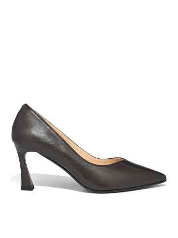 WOMEN'S SHOES MADE OF GENUINE LEATHER IN DARK BROWN WITH POINTED TOE AND HIGH HEEL