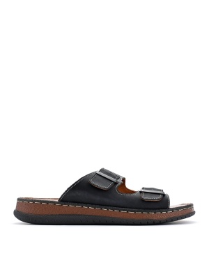 MEN'S BLACK GENUINE LEATHER SLIPPERS