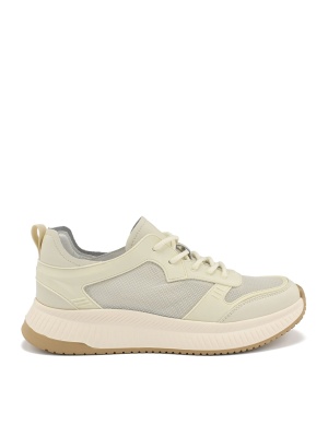 MEN'S SPORTS SHOES MADE OF GENUINE LEATHER AND FINE MESH IN WHITE COLOR