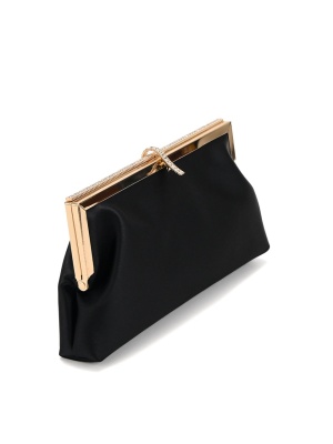OFFICIAL SMALL BLACK SATIN WOMEN'S BAG WITH GOLDEN ACCENTS