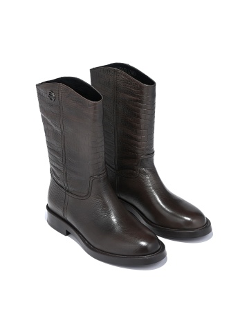 WOMEN'S BOOTS MADE OF GENUINE LEATHER WITH CROCODILE PRINT IN BROWN COLOR