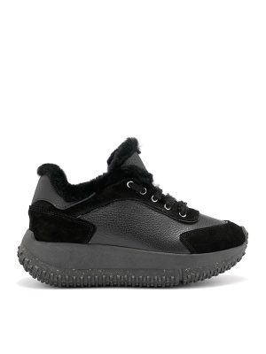 WOMEN'S FLAT PLATFORM SNEAKERS MADE OF GENUINE LEATHER AND SUEDE WITH WARM LINING