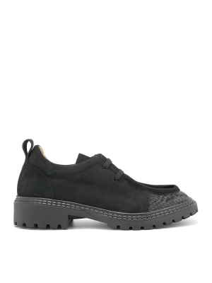 WOMEN'S LOAFERS MADE OF NATURAL NUBUCK IN BLACK WITH CROCODILE EMBOSSING