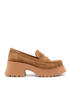 WOMEN'S LOAFERS MADE OF NATURAL VELOUR IN BEIGE WITH DECORATIVE ELEMENT