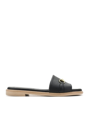 WOMEN'S LOW HEEL GENUINE LEATHER SLIPPERS WITH METAL BUCKLE