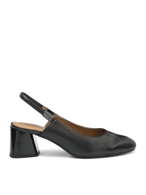 WOMEN'S SANDALS MADE OF GENUINE LEATHER IN BLACK WITH OPEN HEEL AND ELEGANT DECORATION