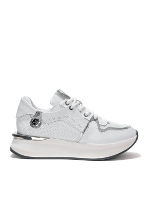 WOMEN'S SPORTS SHOES WITH PERFORATION MADE OF GENUINE LEATHER IN WHITE COLOR