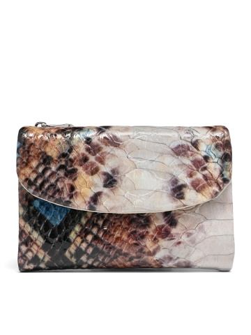 COMPACT WOMEN'S WALLET MADE OF GENUINE LEATHER WITH PYTHON PRINT IN BLUE COLOR