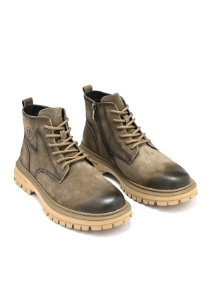 MEN'S BOOTS MADE OF NATURAL NUBUCK IN GREEN WITH ZIPPER AND COARSE SOLE