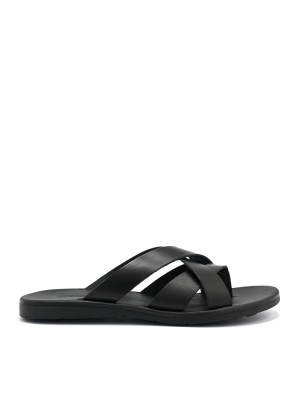 MEN'S SLIPPERS MADE OF GENUINE LEATHER IN BLACK COLOR