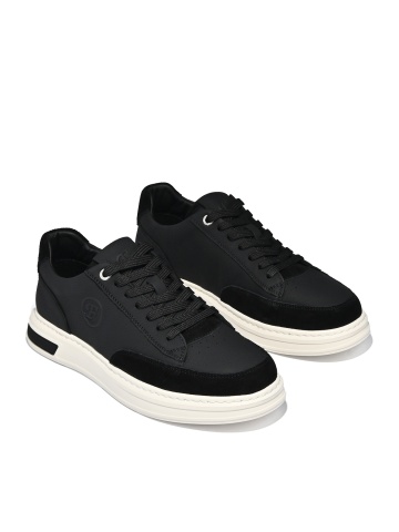 MEN'S SNEAKERS MADE OF GENUINE LEATHER AND SUEDE IN BLACK WITH CONTRAST SOLE