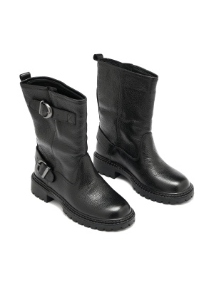 WOMEN'S BOOTS MADE OF GENUINE LEATHER IN BLACK WITH METAL BUCKLES