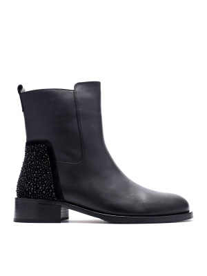 WOMEN'S GENUINE LEATHER BOOTS WITH STONES ON THE HEEL
