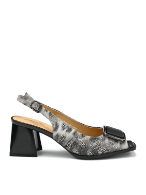 WOMEN'S GENUINE LEATHER SANDALS IN BLACK AND GREY WITH ELEGANT BUCKLE