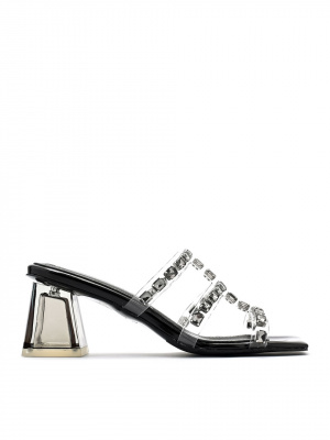 WOMEN'S HIGH TRANSPARENT SLIPPERS DECORATED WITH STONES